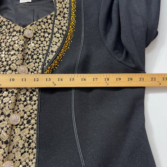 Vintage Beau Marc International Black & Gold Embellished Shimmering Blazer 16 - Picture 10 of 10